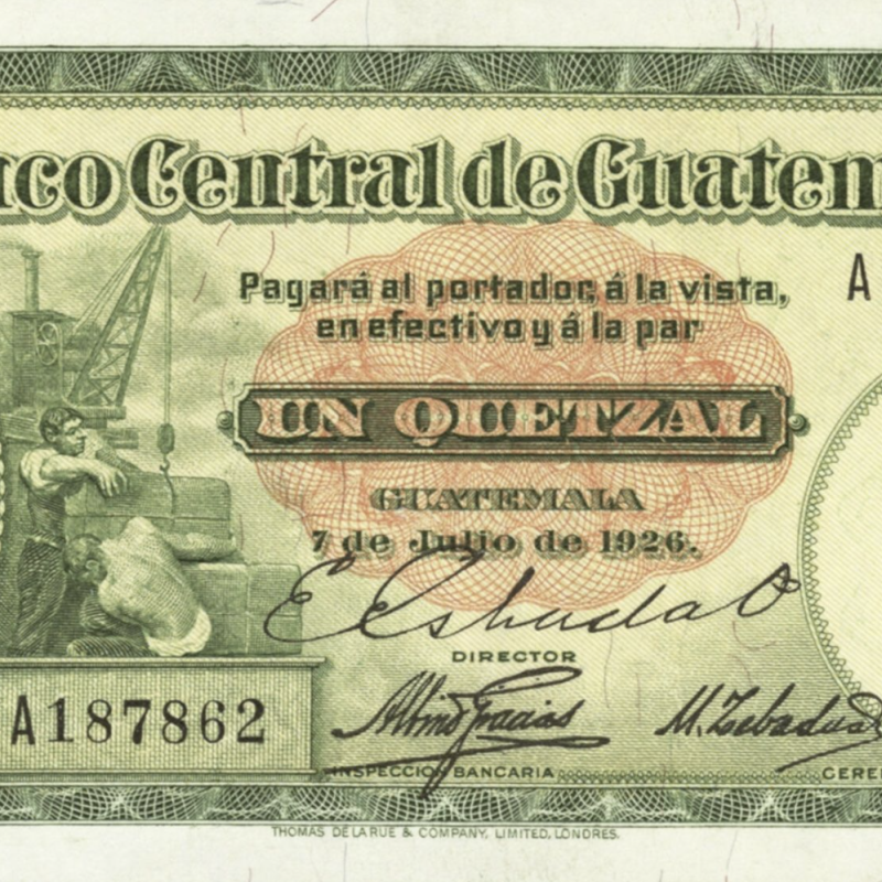 Imagen: Billete de 1 Quetzal, 1926 – Banco Central de Guatemala